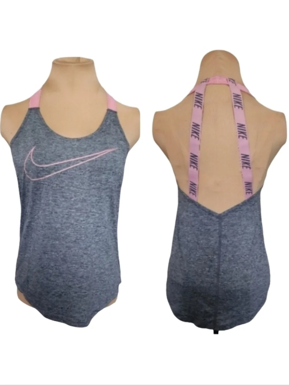 Nike Dri-Fit Gray Pink Logo Strap Open‎ Back Training Tank Top XS